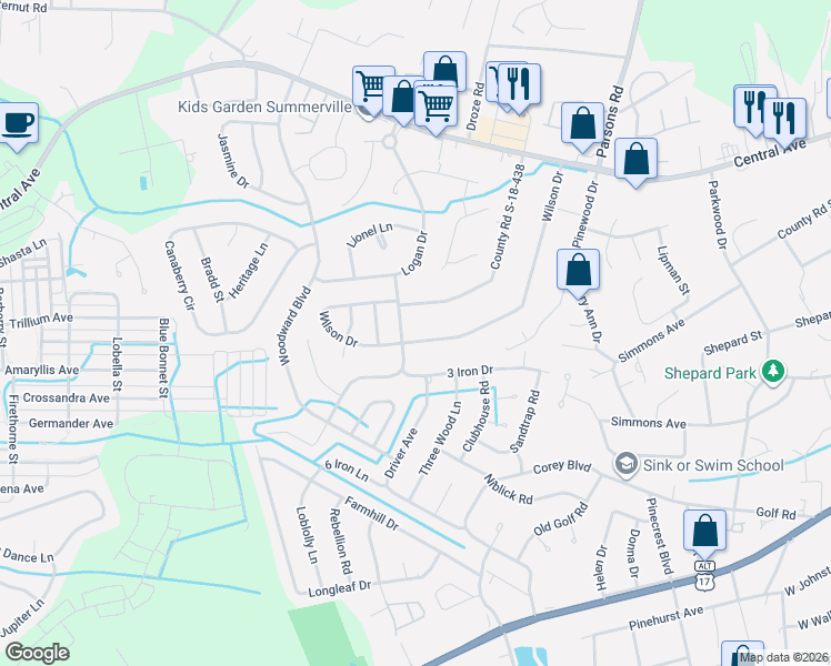 map of restaurants, bars, coffee shops, grocery stores, and more near 150 Wilson Drive in Summerville