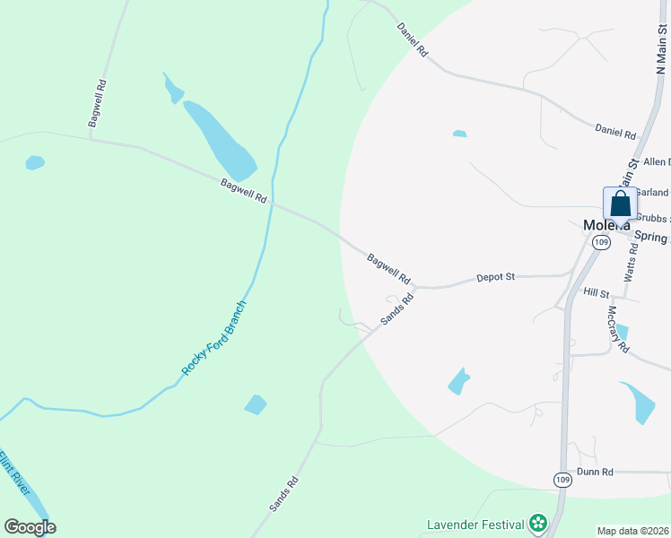 map of restaurants, bars, coffee shops, grocery stores, and more near 4126 Bagwell Road in Molena