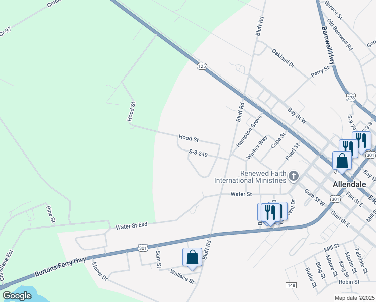 map of restaurants, bars, coffee shops, grocery stores, and more near 10 S-3 249 in Allendale