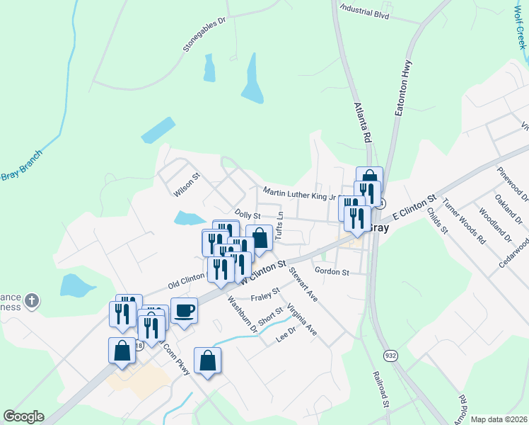 map of restaurants, bars, coffee shops, grocery stores, and more near 174 Dolly Street in Gray