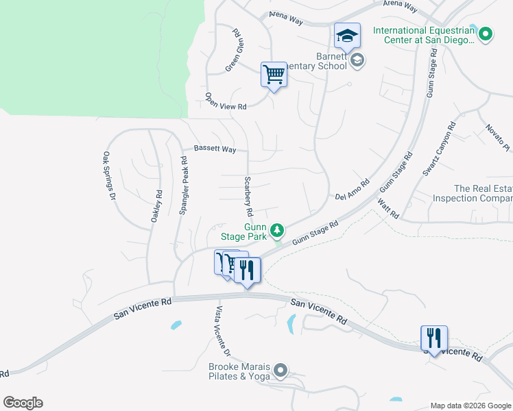 map of restaurants, bars, coffee shops, grocery stores, and more near 23610 Springwood Drive in Ramona