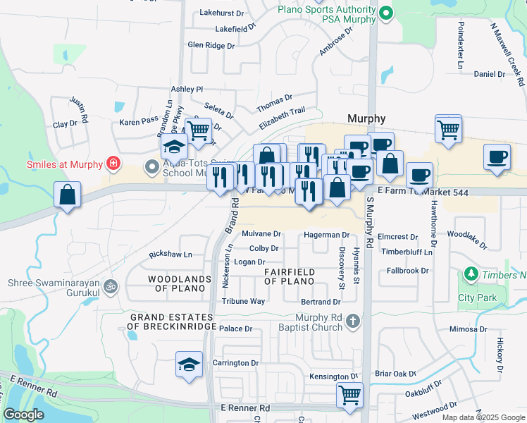 map of restaurants, bars, coffee shops, grocery stores, and more near 304 West Farm To Market 544 in Murphy
