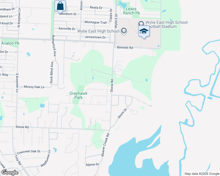 map of restaurants, bars, coffee shops, grocery stores, and more near 2335 Whitney Lane in Wylie