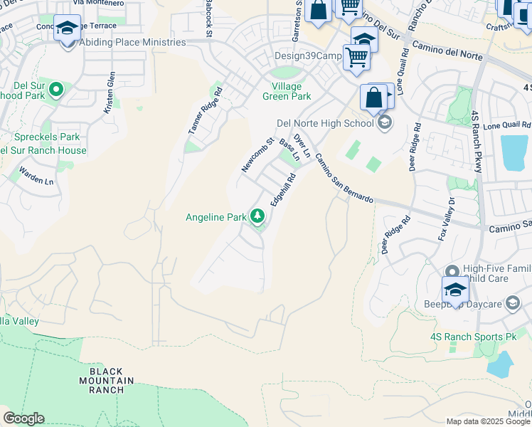 map of restaurants, bars, coffee shops, grocery stores, and more near 16482 Edgehill Road in San Diego