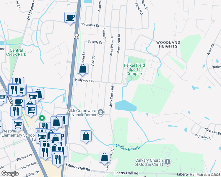 map of restaurants, bars, coffee shops, grocery stores, and more near 231 Lindy Creek Road in Goose Creek