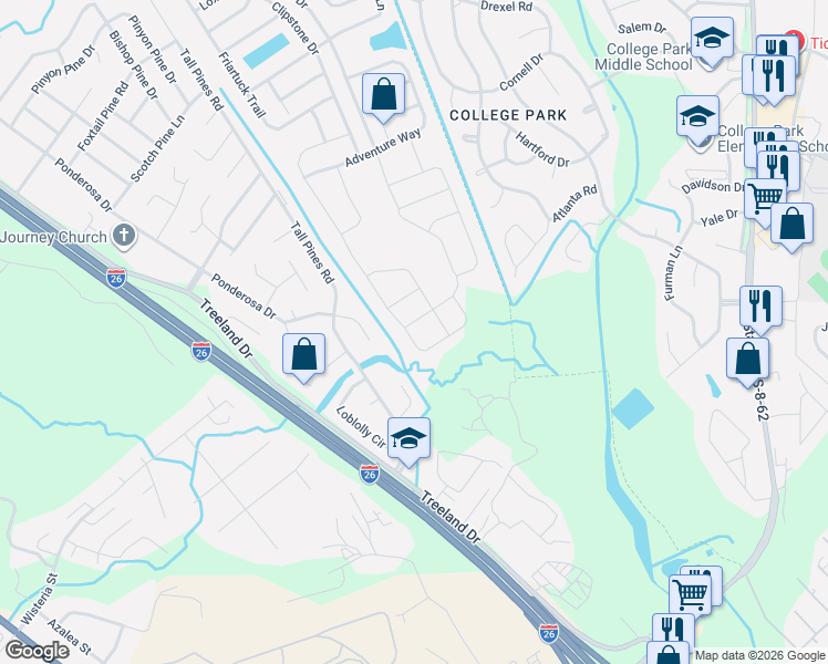 map of restaurants, bars, coffee shops, grocery stores, and more near 1415 Hermitage Lane in Ladson