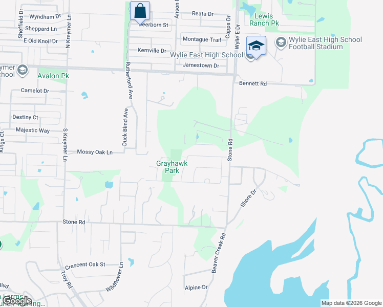 map of restaurants, bars, coffee shops, grocery stores, and more near 2305 Whitney Lane in Wylie