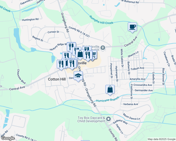 map of restaurants, bars, coffee shops, grocery stores, and more near 90 Hershey Circle in Summerville