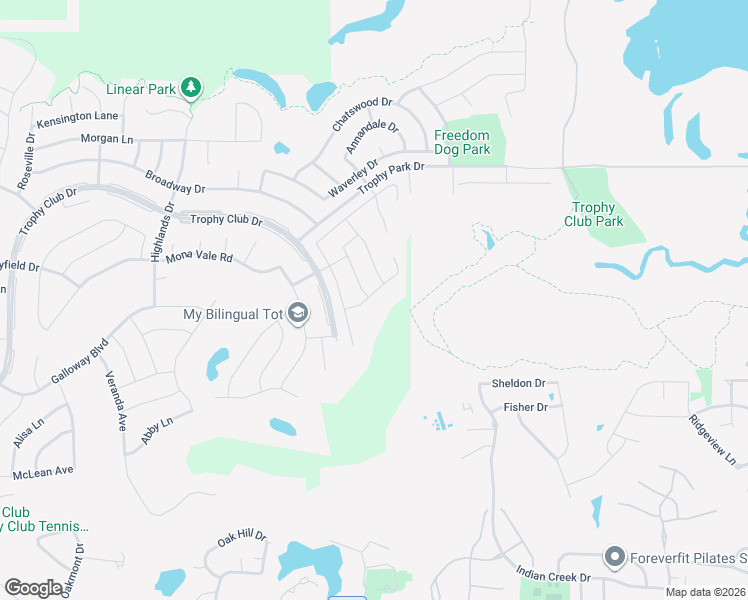 map of restaurants, bars, coffee shops, grocery stores, and more near 2821 Earl Drive in Trophy Club