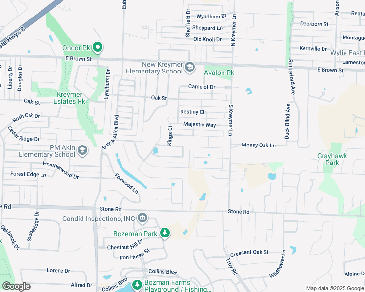 map of restaurants, bars, coffee shops, grocery stores, and more near 1101 Nighthawk Drive in Wylie