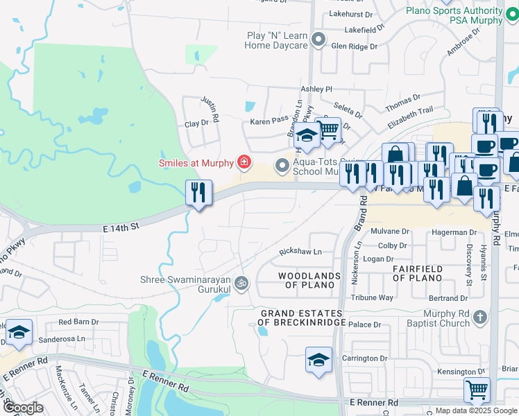 map of restaurants, bars, coffee shops, grocery stores, and more near 5517 Palisades Drive in Plano
