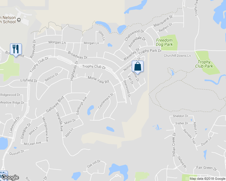 map of restaurants, bars, coffee shops, grocery stores, and more near 2831 Castlereach Street in Roanoke
