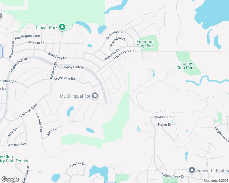 map of restaurants, bars, coffee shops, grocery stores, and more near 2821 Earl Drive in Trophy Club