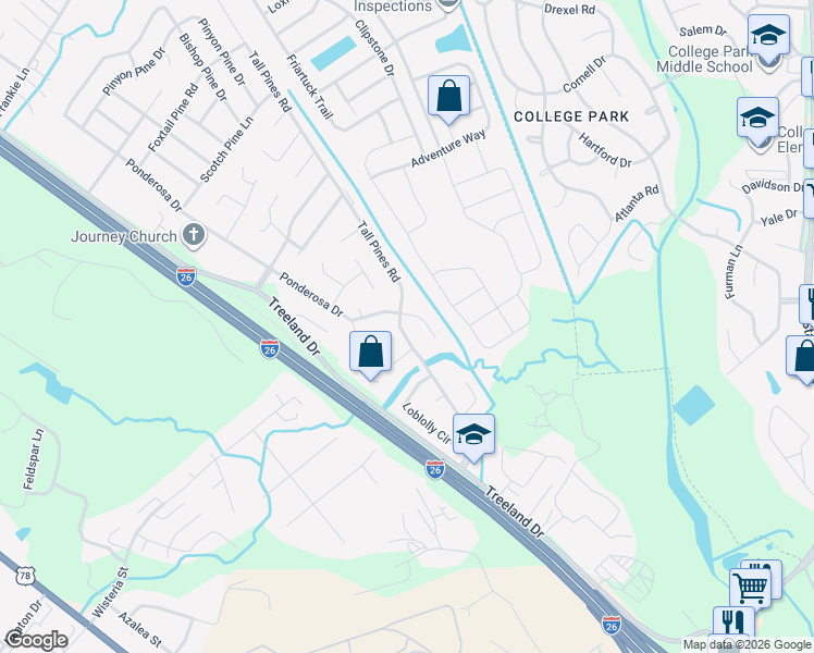 map of restaurants, bars, coffee shops, grocery stores, and more near 141 Tall Pines Road in Ladson