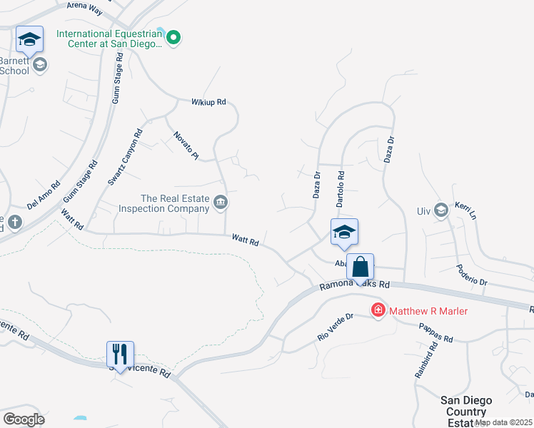 map of restaurants, bars, coffee shops, grocery stores, and more near 24702 Bjoin Road in Ramona
