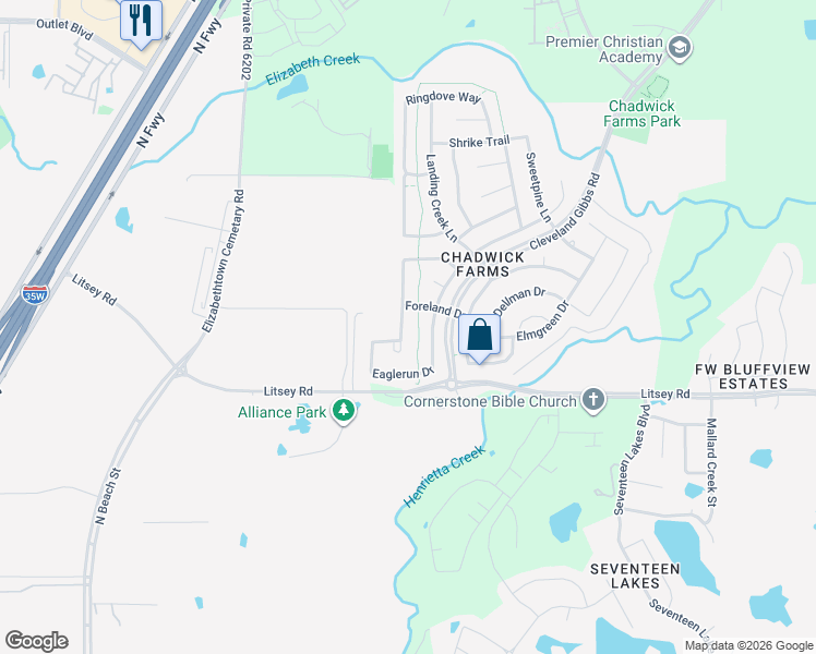 map of restaurants, bars, coffee shops, grocery stores, and more near 15448 Adlong Dr in Roanoke