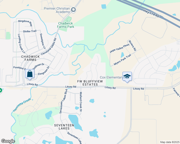 map of restaurants, bars, coffee shops, grocery stores, and more near 15465 Bluffdale Drive in Roanoke