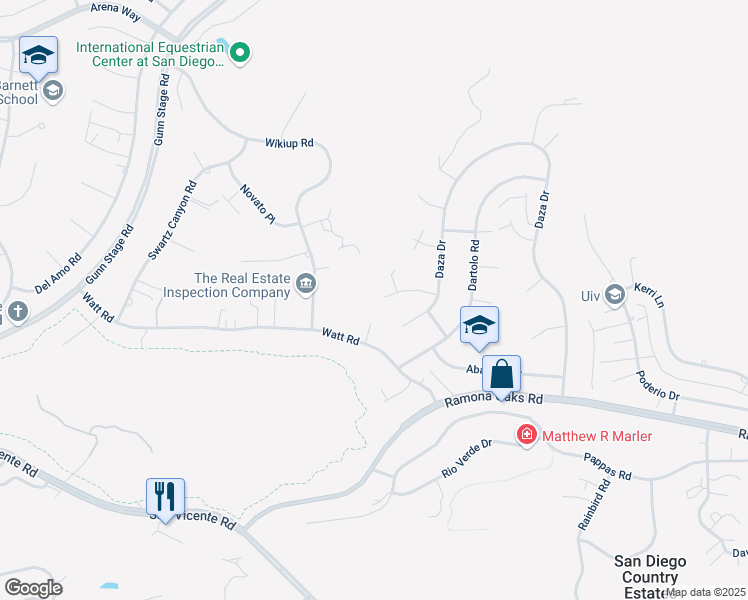 map of restaurants, bars, coffee shops, grocery stores, and more near 24702 Bjoin Road in Ramona