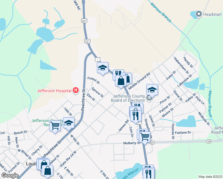 map of restaurants, bars, coffee shops, grocery stores, and more near 303 Forest Street in Louisville