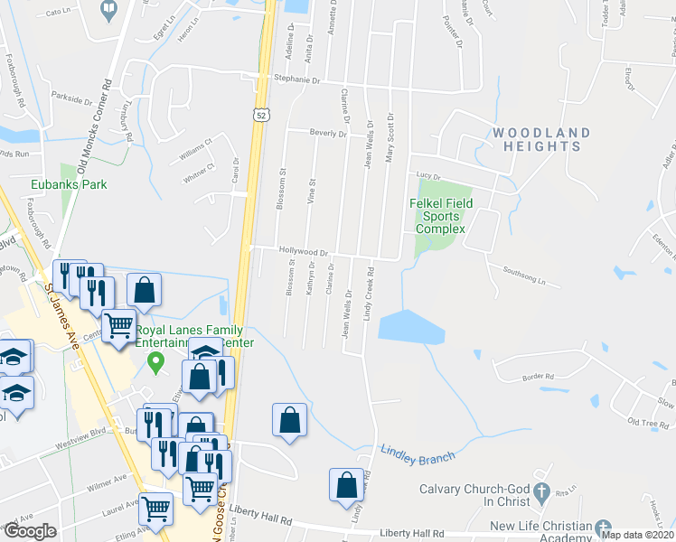 map of restaurants, bars, coffee shops, grocery stores, and more near 134 Clarine Drive in Goose Creek