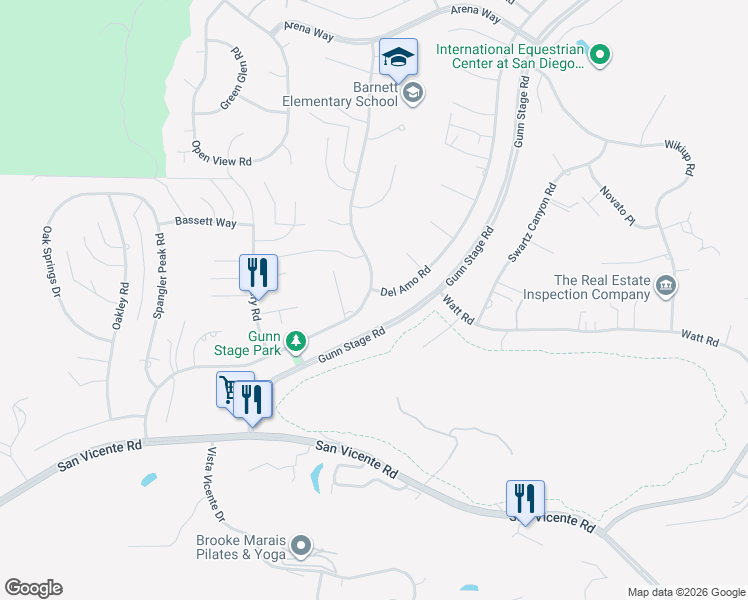 map of restaurants, bars, coffee shops, grocery stores, and more near 16273 Arena Drive in Ramona