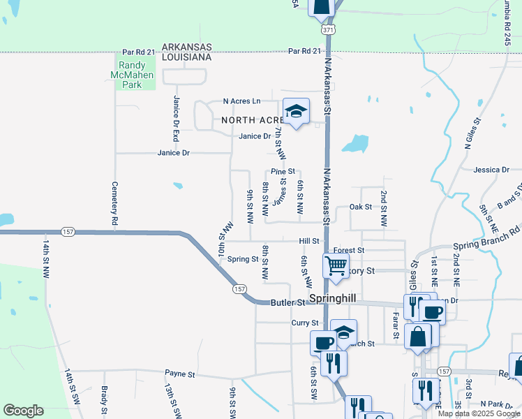 map of restaurants, bars, coffee shops, grocery stores, and more near 702 8th Street Northwest in Springhill
