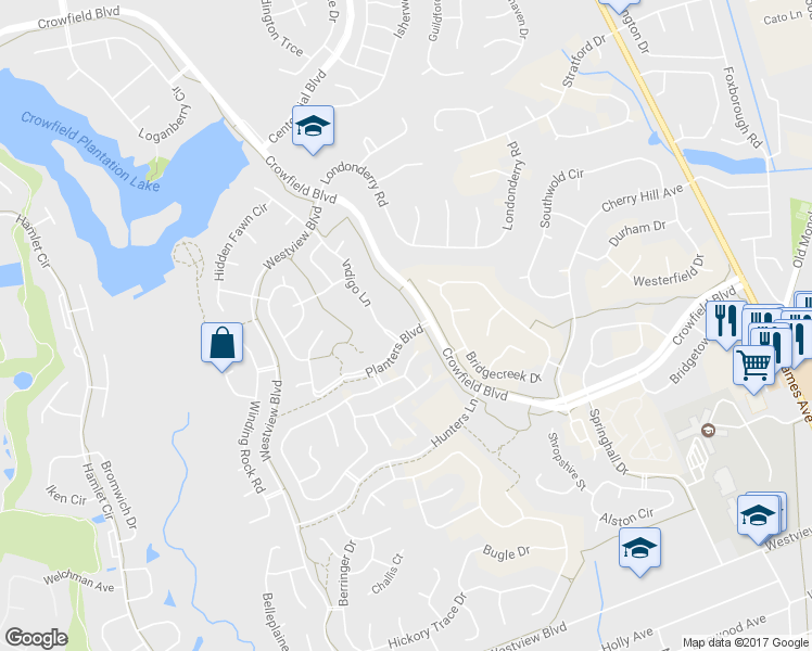 map of restaurants, bars, coffee shops, grocery stores, and more near 5 Indigo Lane in Goose Creek