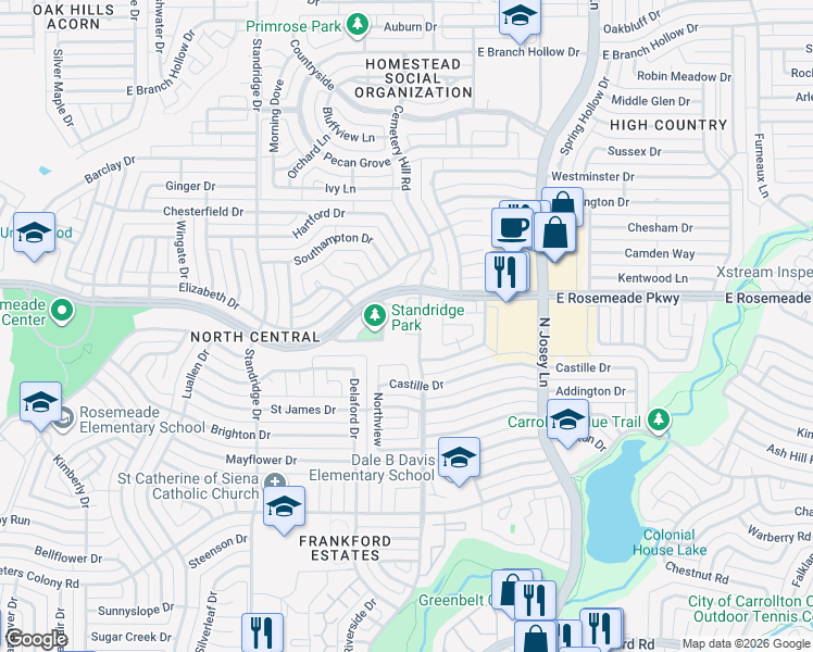 map of restaurants, bars, coffee shops, grocery stores, and more near 3650 Cemetery Hill Road in Carrollton