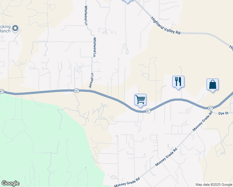 map of restaurants, bars, coffee shops, grocery stores, and more near 17558 Highway 67 in Ramona