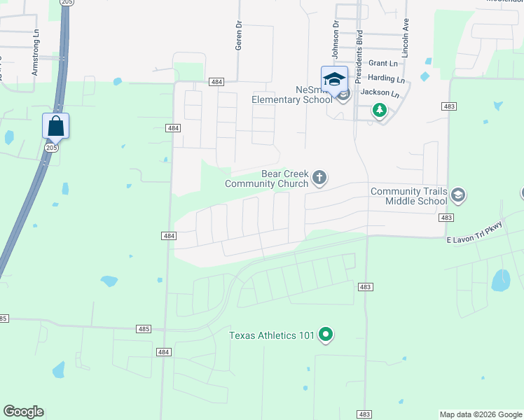map of restaurants, bars, coffee shops, grocery stores, and more near 565 Mustang Court in Lavon