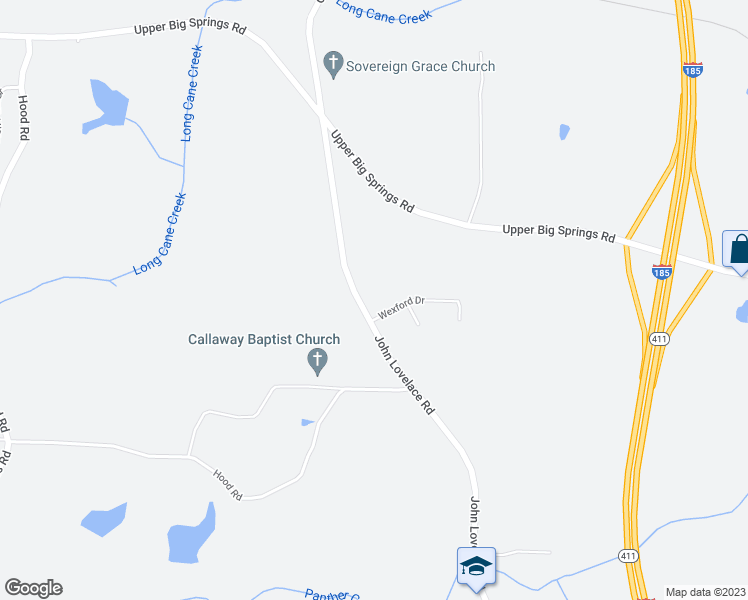 map of restaurants, bars, coffee shops, grocery stores, and more near 229 John Lovelace Road in LaGrange