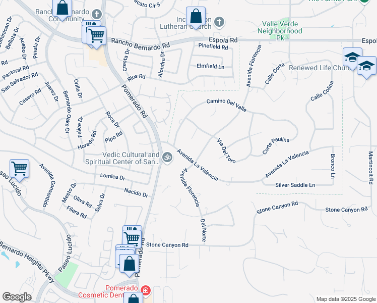 map of restaurants, bars, coffee shops, grocery stores, and more near 130291/2 Poway Road in Poway