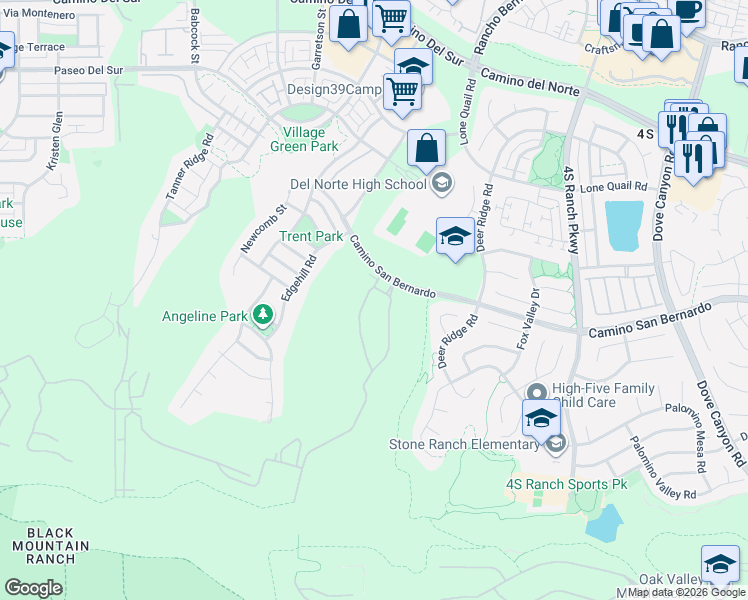map of restaurants, bars, coffee shops, grocery stores, and more near 16094 Veridian Circle in San Diego