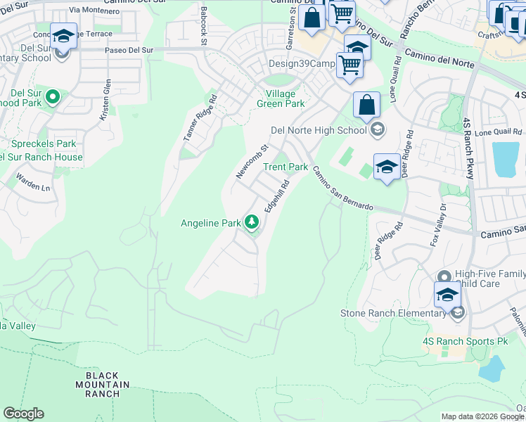 map of restaurants, bars, coffee shops, grocery stores, and more near 16479 Nicole Ridge Road in San Diego