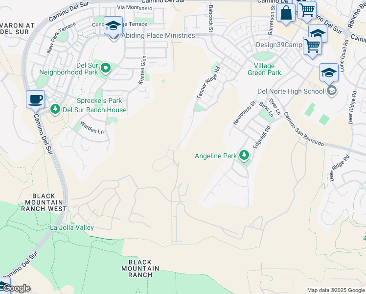 map of restaurants, bars, coffee shops, grocery stores, and more near 15473 Tanner Ridge Road in San Diego