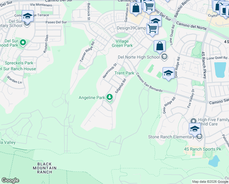map of restaurants, bars, coffee shops, grocery stores, and more near 16479 Nicole Ridge Road in San Diego