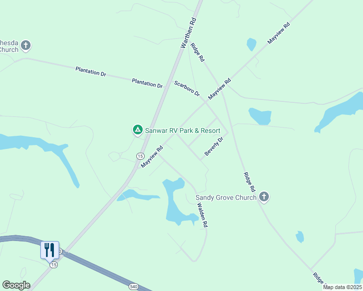 map of restaurants, bars, coffee shops, grocery stores, and more near 1140 Mayview Road in Sandersville