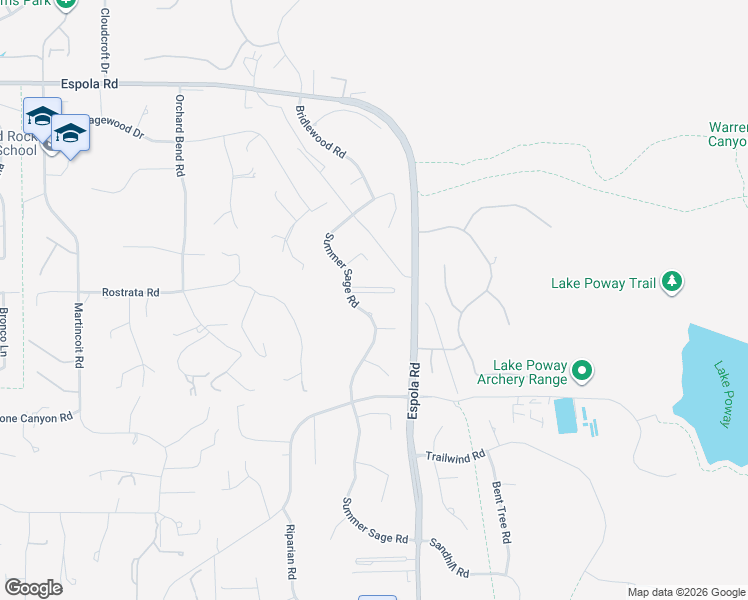 map of restaurants, bars, coffee shops, grocery stores, and more near 14039 Woodland Parkway in Poway