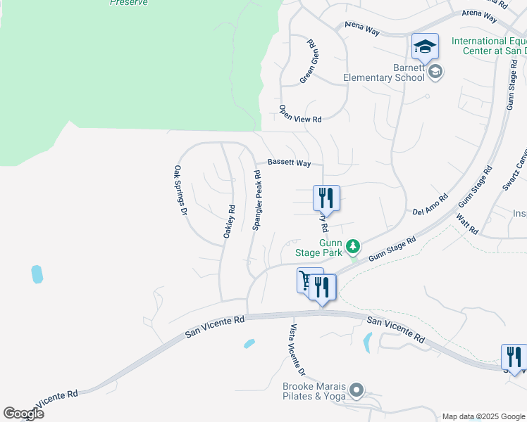 map of restaurants, bars, coffee shops, grocery stores, and more near 16137 Spangler Peak Road in Ramona