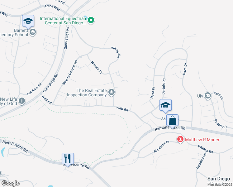 map of restaurants, bars, coffee shops, grocery stores, and more near 16237 Wikiup Road in Ramona