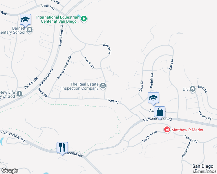 map of restaurants, bars, coffee shops, grocery stores, and more near 16237 Wikiup Road in Ramona
