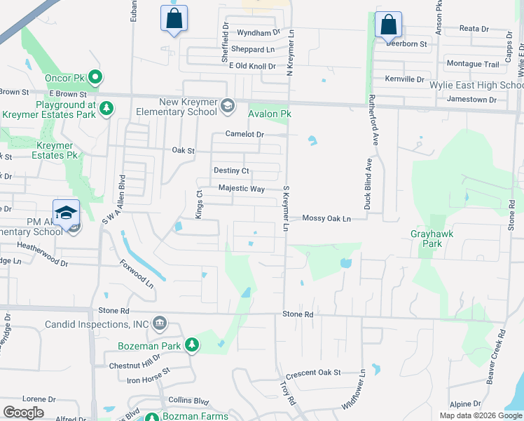 map of restaurants, bars, coffee shops, grocery stores, and more near 1202 Arthurs Court in Wylie
