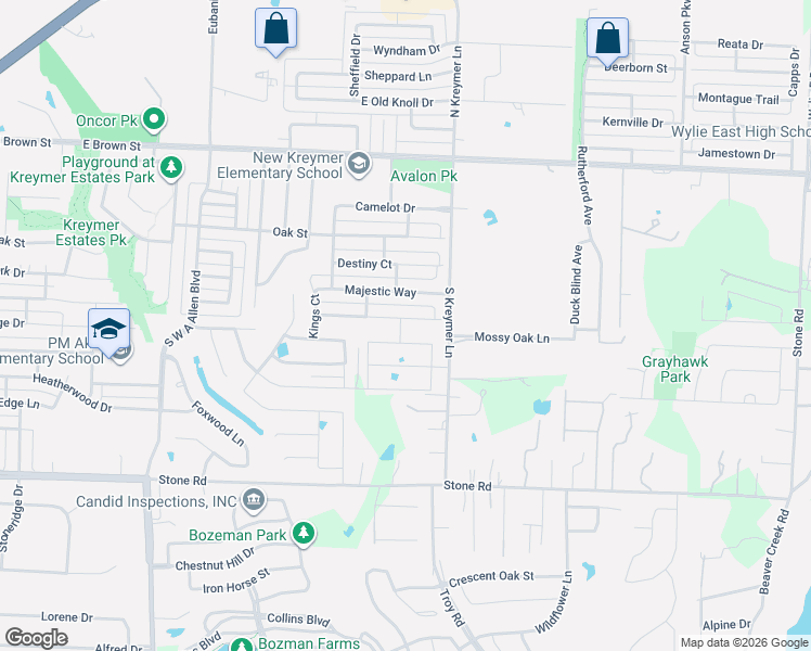 map of restaurants, bars, coffee shops, grocery stores, and more near 1202 Arthurs Court in Wylie