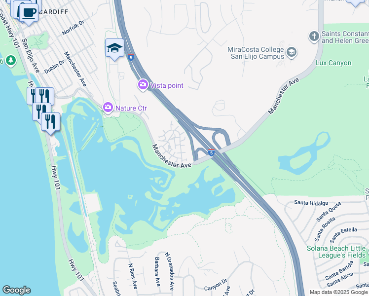 map of restaurants, bars, coffee shops, grocery stores, and more near 2545 Ocean Cove Drive in Encinitas