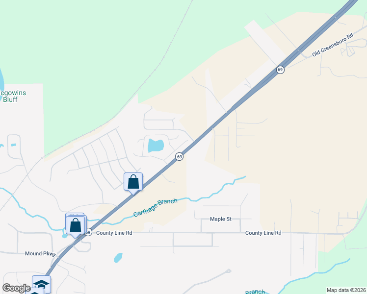 map of restaurants, bars, coffee shops, grocery stores, and more near 16412 Waterbury Lane in Moundville