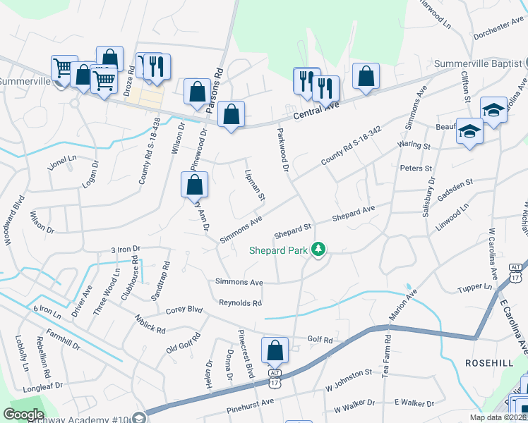map of restaurants, bars, coffee shops, grocery stores, and more near 917 Simmons Avenue in Summerville