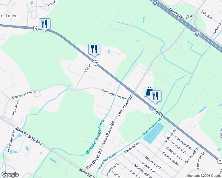 map of restaurants, bars, coffee shops, grocery stores, and more near 3010 December Lane in Ladson