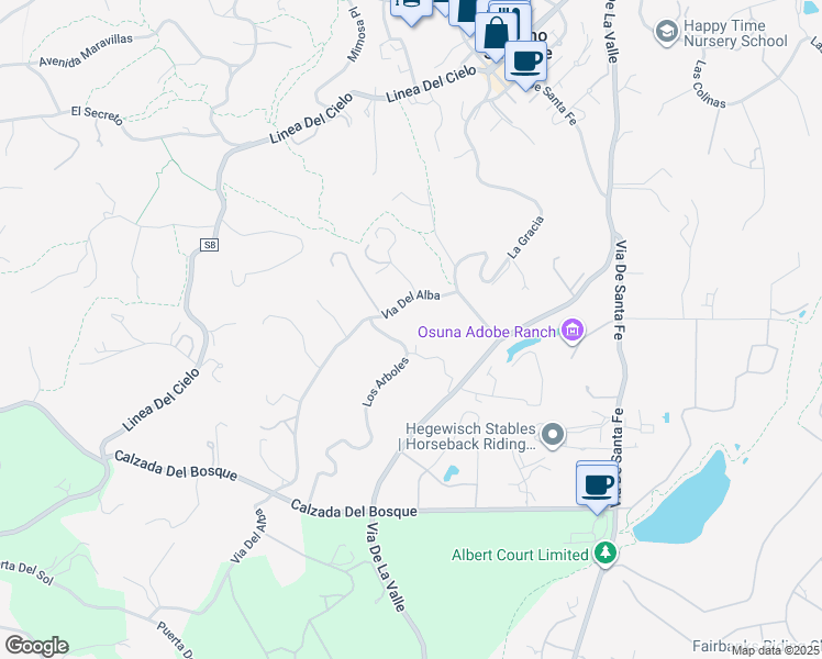 map of restaurants, bars, coffee shops, grocery stores, and more near 16345 Los Arboles in Rancho Santa Fe