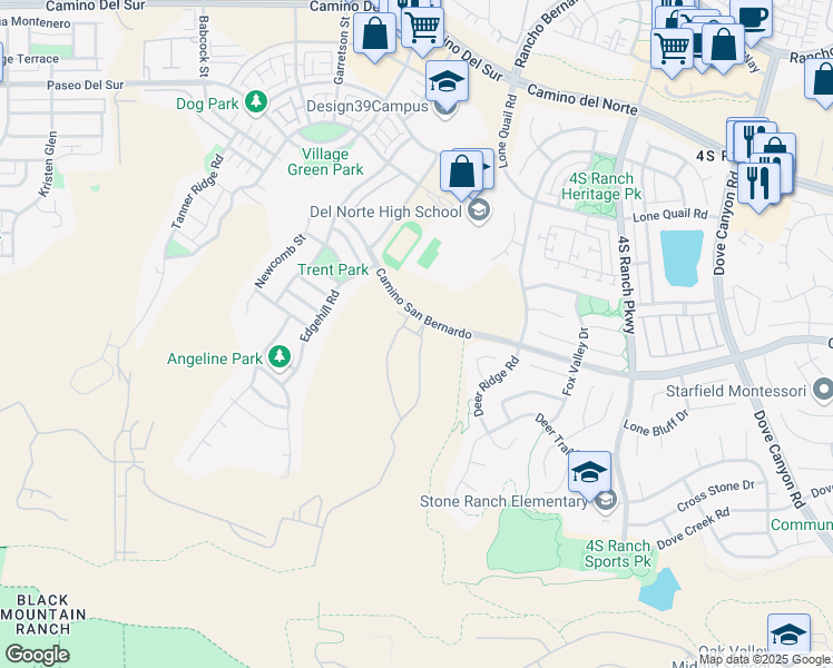 map of restaurants, bars, coffee shops, grocery stores, and more near 16077 Veridian Circle in San Diego