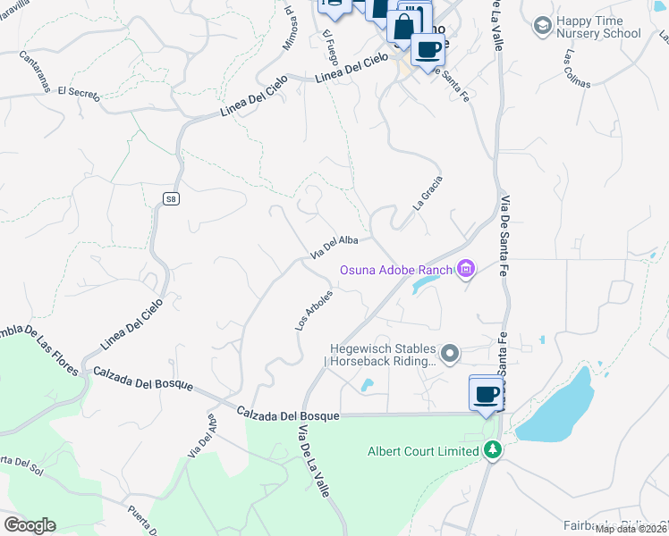 map of restaurants, bars, coffee shops, grocery stores, and more near 16337 Los Arboles in Rancho Santa Fe